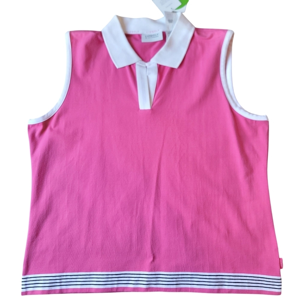 NWT Liz Claiborne LizGolf Women's XL Pink Tangtop V-neck sleeveless w collar